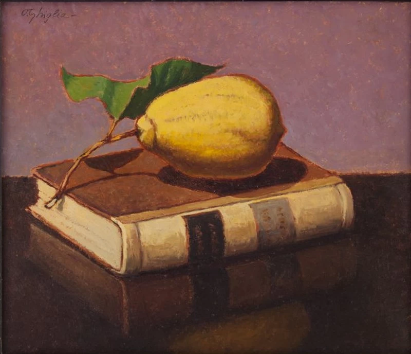 Natura morta con libro e limone